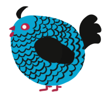 A cerulean and black chicken with a lace pattern