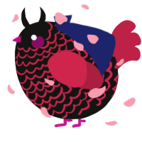 A black and crimson chicken with a lace pattern