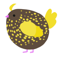 A bark and yellow chicken with a speckle pattern
