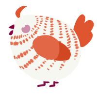 A white and vermilion chicken with a bar pattern