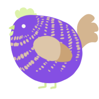 A blurple and beige chicken with a bar pattern