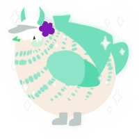 A cream and mint chicken with a bar pattern