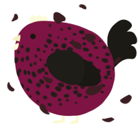 A wine and sable chicken with a speckle pattern