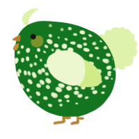 A leaf and apple chicken with a speckle pattern