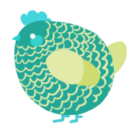 A turquoise and lemon chicken with a lace pattern