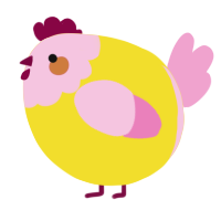 A yellow and pink chicken with a head pattern