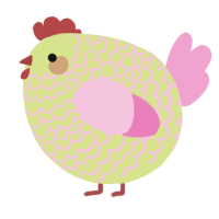 A lemon and pink chicken with a lace pattern