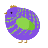 A blurple and grass chicken with a bar pattern