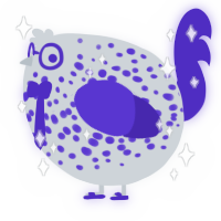 A mist and indigo chicken with a speckle pattern