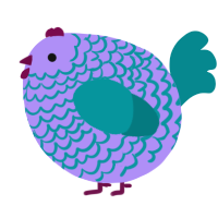 A lilac and teal chicken with a lace pattern
