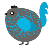 A grey and cerulean chicken with a speckle pattern