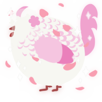 A white and pink chicken with a half-lace pattern