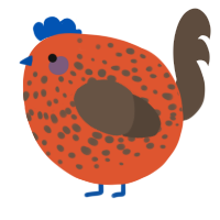A vermilion and bark chicken with a speckle pattern