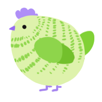 A apple and grass chicken with a bar pattern