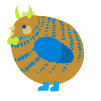 A gold and sapphire chicken with a bar pattern