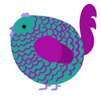 A turquoise and plum chicken with a lace pattern