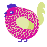 A fuchsia and lemon chicken with a lace pattern