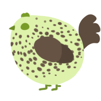 A apple and bark chicken with a speckle pattern