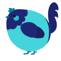 A aqua and navy chicken with a head pattern