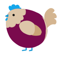 A wine and beige chicken with a head pattern