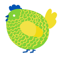 A grass and yellow chicken with a lace pattern