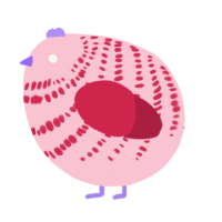 A rose and crimson chicken with a bar pattern