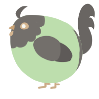 A gluppy and grey chicken with a head pattern