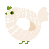 A cream chicken with a bar pattern