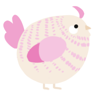 A cream and pink chicken with a bar pattern