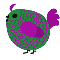 A viridian and plum chicken with a lace pattern