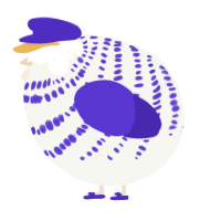 A white and indigo chicken with a bar pattern