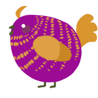 A plum and orange chicken with a bar pattern