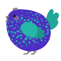 A indigo and turquoise chicken with a speckle pattern