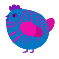 A sapphire and fuchsia chicken with a bar pattern