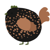 A sable and brown chicken with a speckle pattern