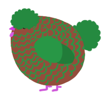 A russet and viridian chicken with a lace pattern