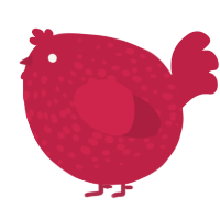 A crimson chicken with a speckle pattern