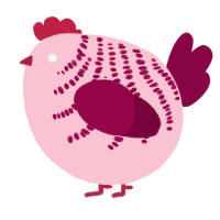 A rose and maroon chicken with a half-bar pattern