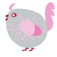 A silver and pink chicken with a speckle pattern