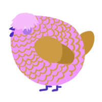 A lavender and gold chicken with a lace pattern