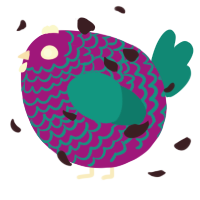 A plum and teal chicken with a lace pattern