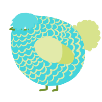 A aqua and lemon chicken with a lace pattern