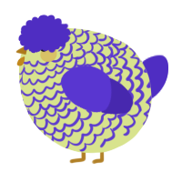 A lemon and indigo chicken with a lace pattern