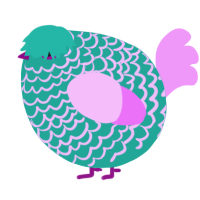 A turquoise and lavender chicken with a lace pattern