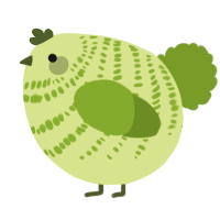 A lemon and chartreuse chicken with a bar pattern