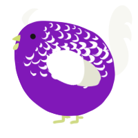 A violet and white chicken with a half-lace pattern