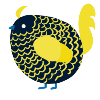 A tumblr and yellow chicken with a lace pattern