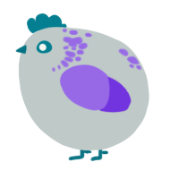 A silver and blurple chicken with a neck-speckle pattern