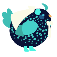 A tumblr and teal chicken with a speckle pattern