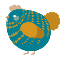 A sea and ochre chicken with a bar pattern